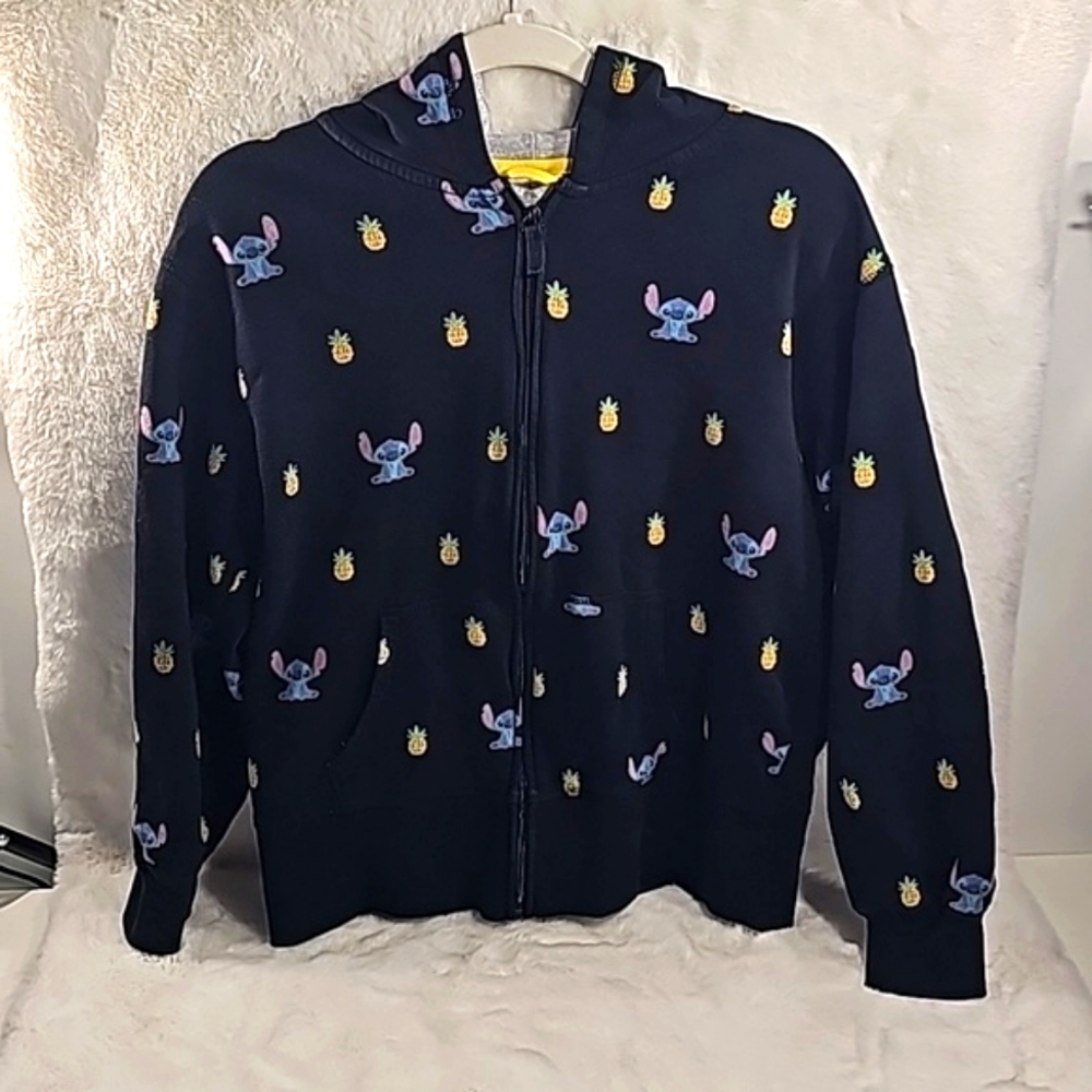Disney LILO & STITCH Hoodie PINEAPPLE Sweatshirt Black Shirt Sz Medium
